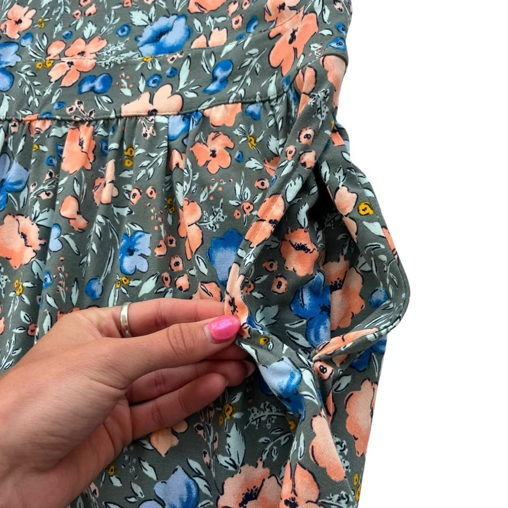 Lands’ End Womens Medium Gray Blue Orange Floral Short Sleeve Midi T-shirt Dress - Picture 10 of 16